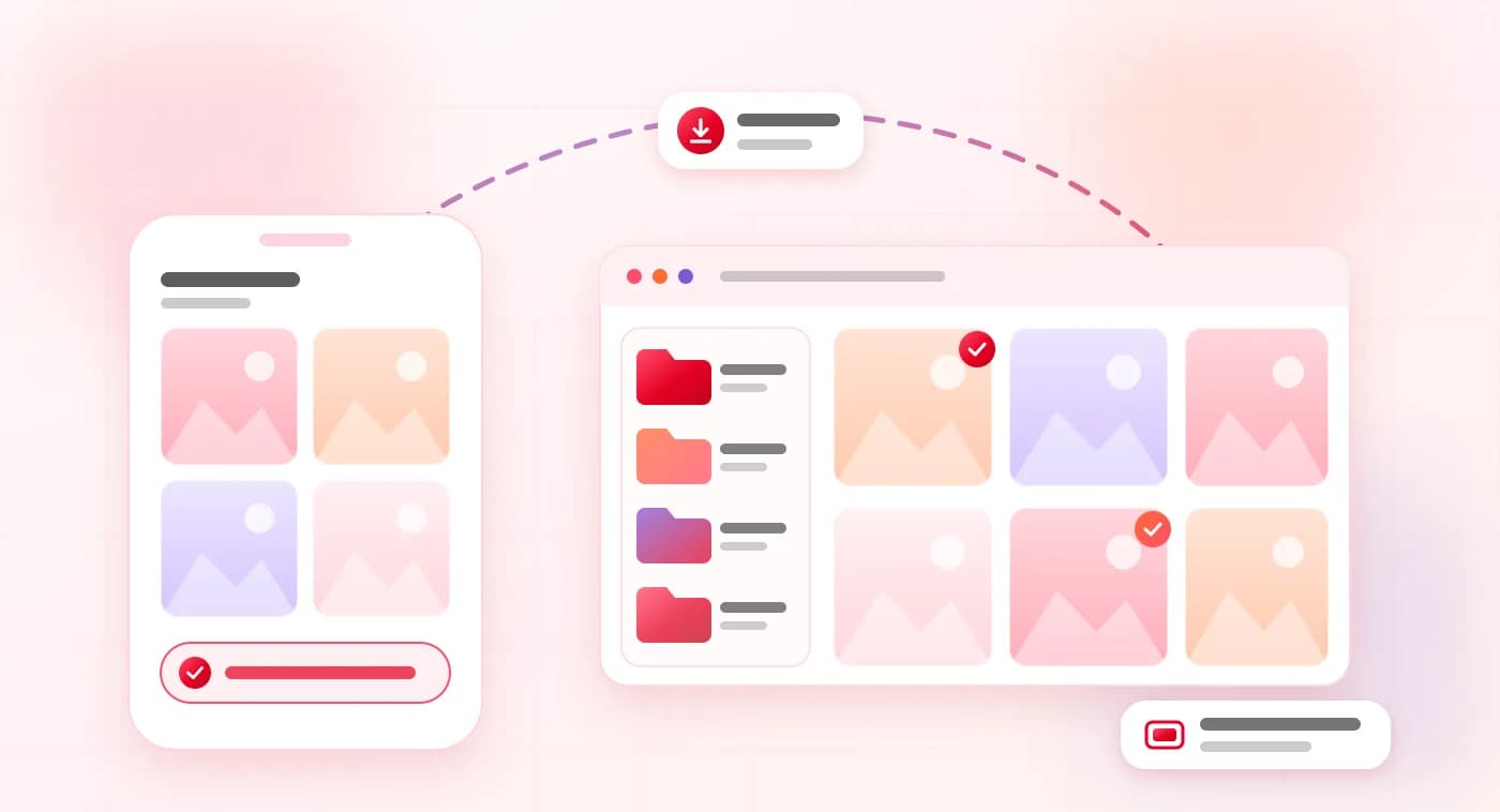Saved Pinterest photos shown in a phone gallery and a desktop downloads folder