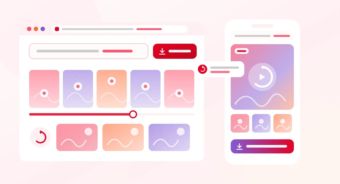 Pinterest GIF Downloader Online A Pinterest GIF link pasted into the online downloader while an animation frame strip loops beside a phone saving the finished GIF